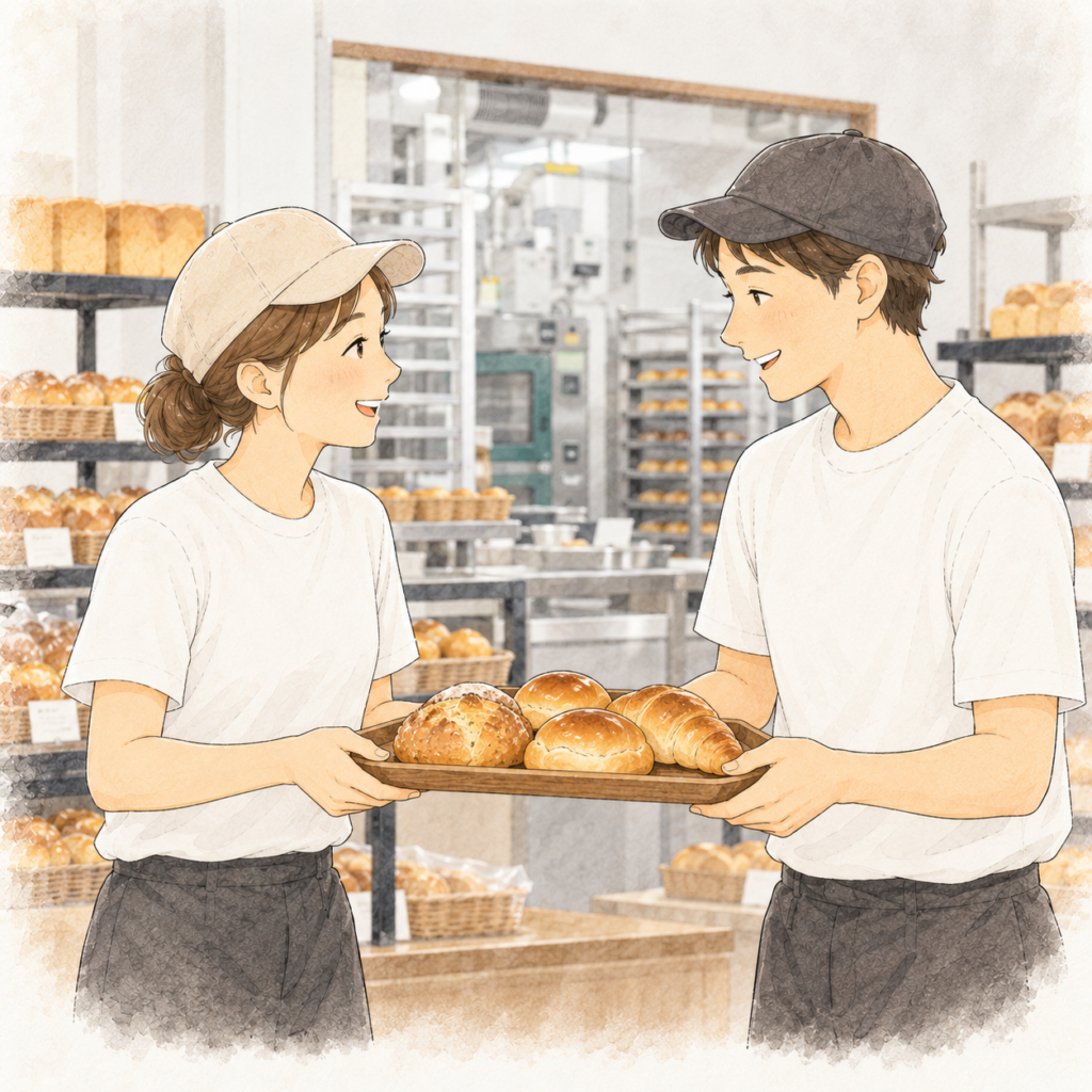 パンを受け渡すスタッフのイラスト